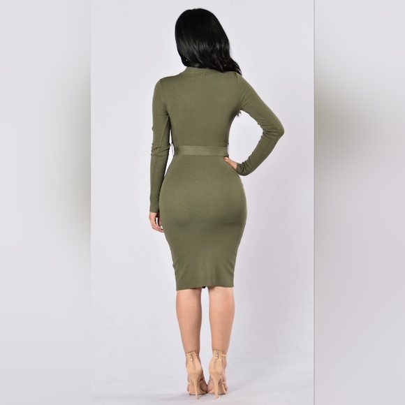 Fashion Nova Olive Long Sleeve Knit Dress - Picture 8 of 8